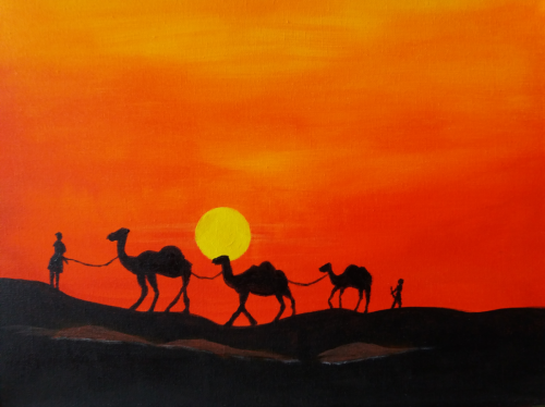 Desert tutorial - origineel Artwork Ruchika - acrylverf op canvas