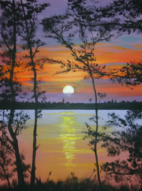 Sunset - tutorial Joony art - acrylverf op canvas