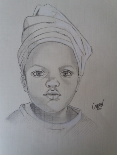 Portrait of a child - origineel Carole Massey - grafietpotlood/pastelkrijt op papier